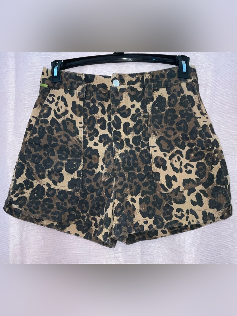 FRNCH High Waist Leopard Print Shorts in Tan and Brown
